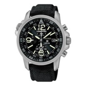 Pasek do zegarka Seiko V172-0AL0 / SBDL031 / L0DG011J0 Skórzany/Tekstylia Czarny 21mm
